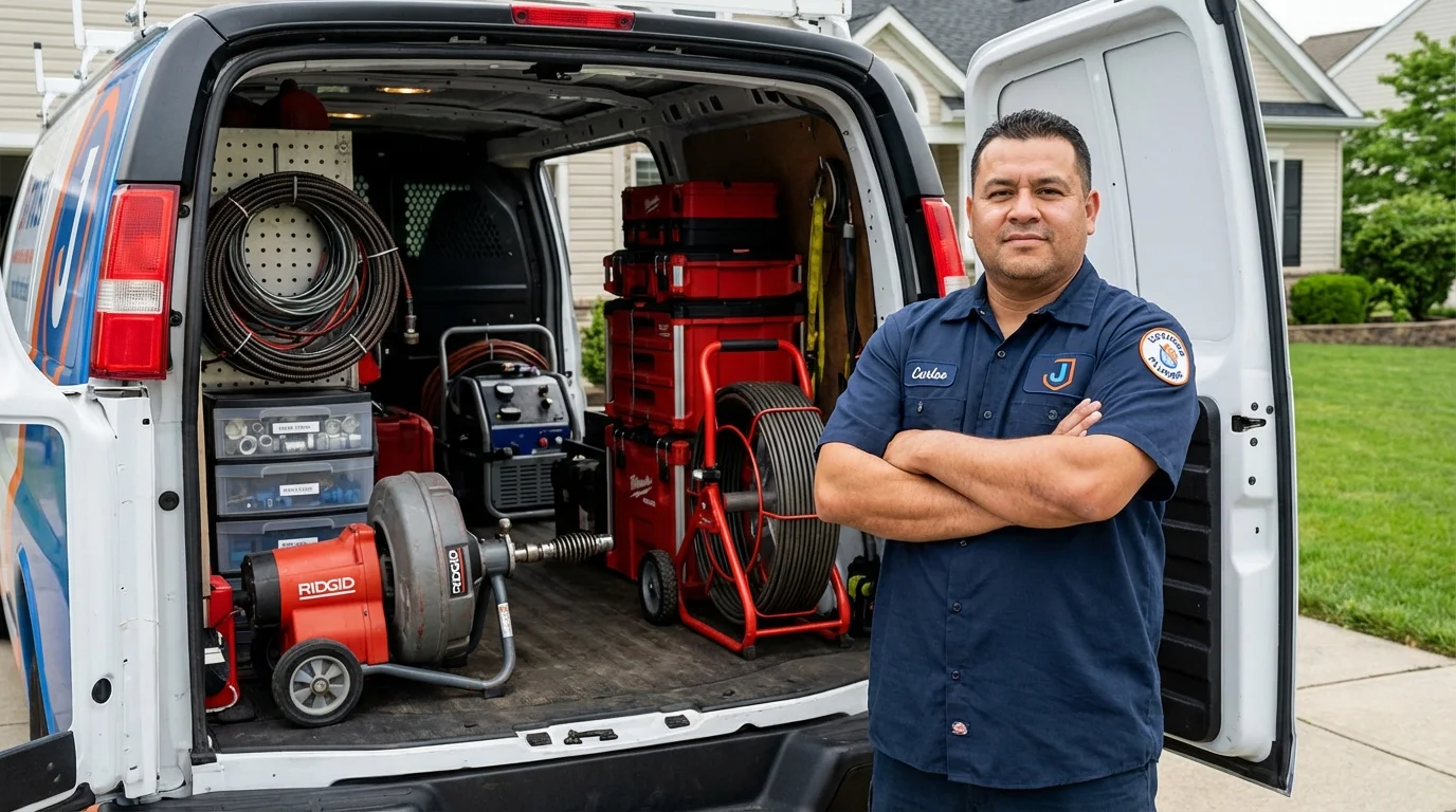 Professional drain cleaning equipment and Johns Plumbing LLC plumber in Hilton