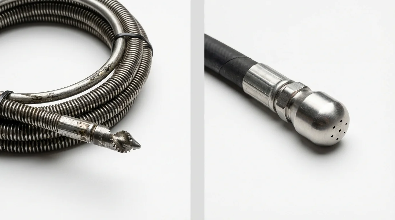 Drain snake cable and hydro jetting nozzle used for drain cleaning in Hilton, NY