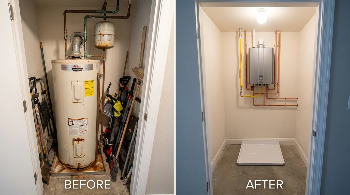 Tank water heater versus wall-mounted tankless unit comparison for Hilton, NY homeowners